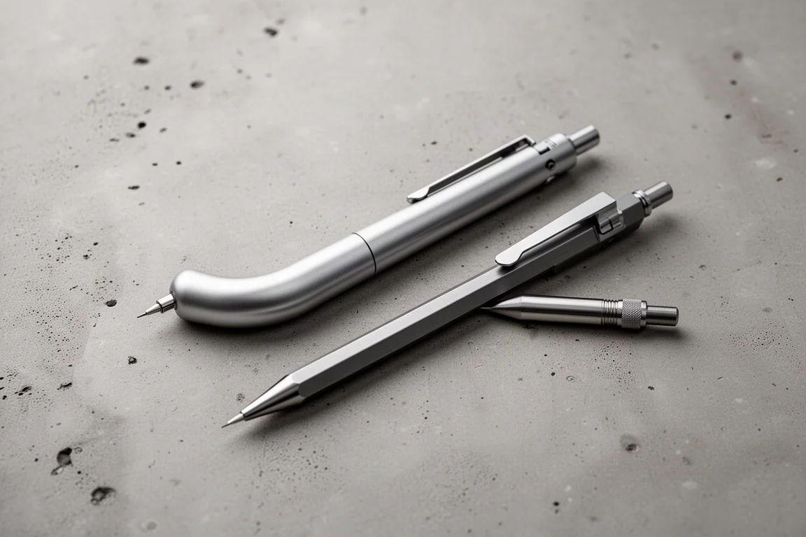 Two drafting pencils side by side on a desk during a side-by-side comparison