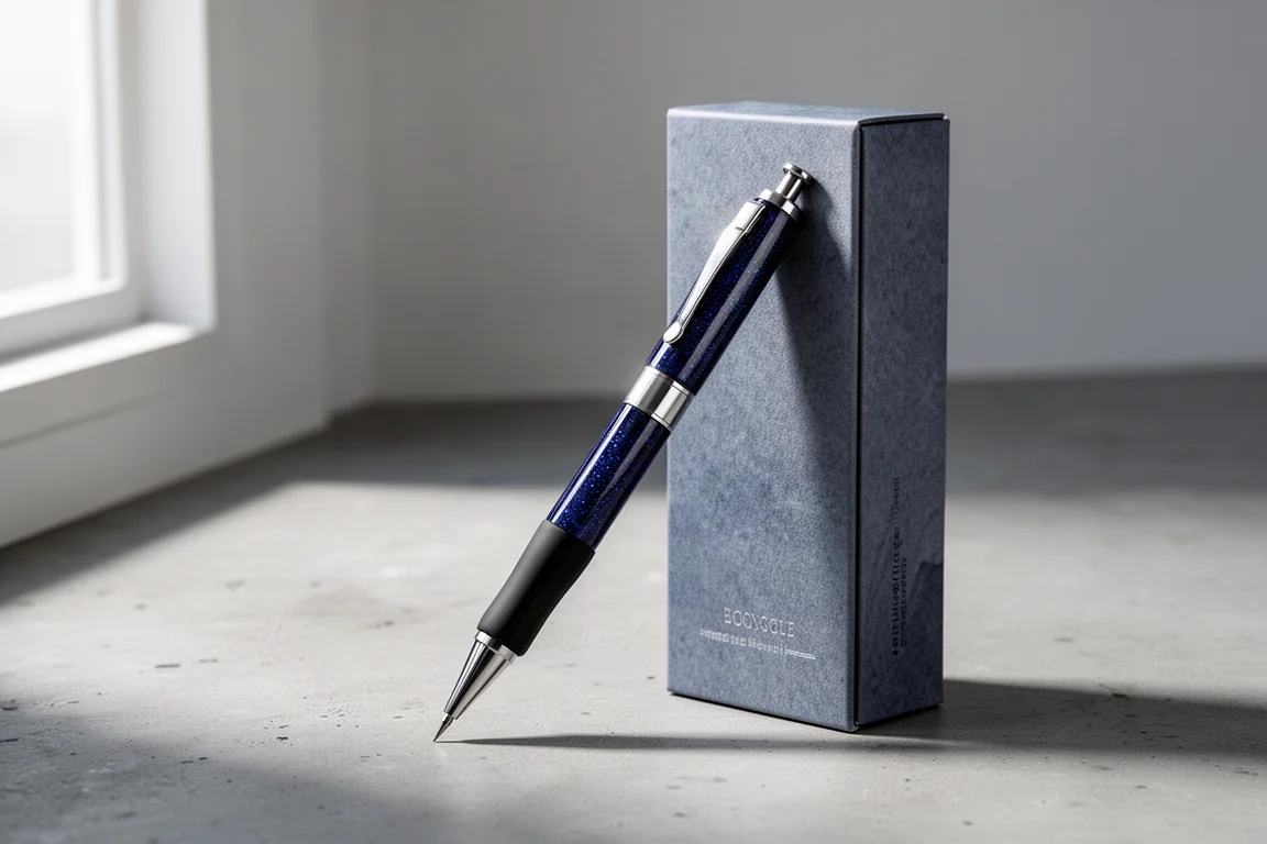 Platinum Pro-Use 231 Zeichenbleistift mit perlmuttartig blauem Schaft auf Betonoberfläche