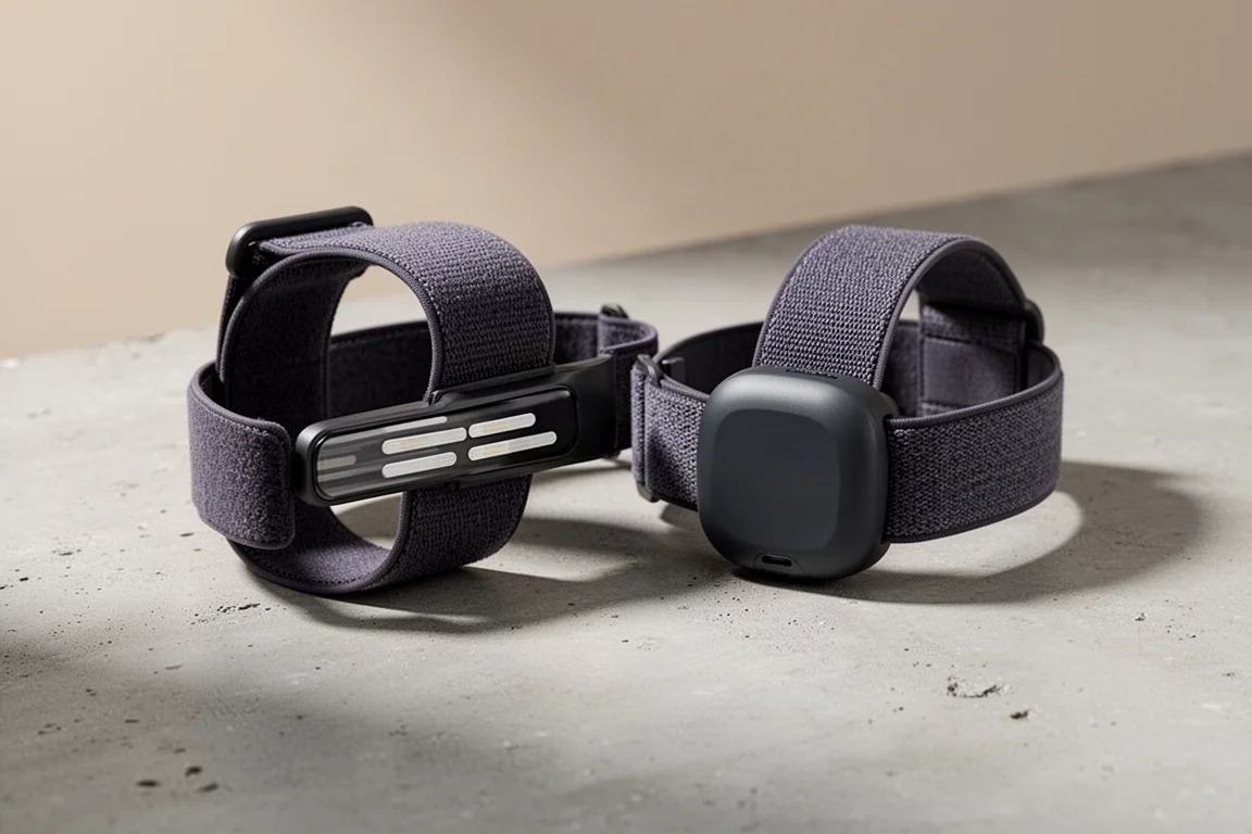Polar H10 與 Garmin HRM Pro Plus 心率胸帶並排放在水泥地上