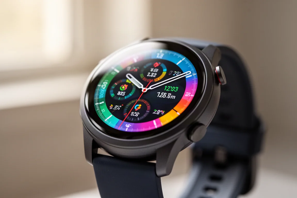 Corredor conferindo a tela de um smartwatch durante uma corrida leve pela manhã