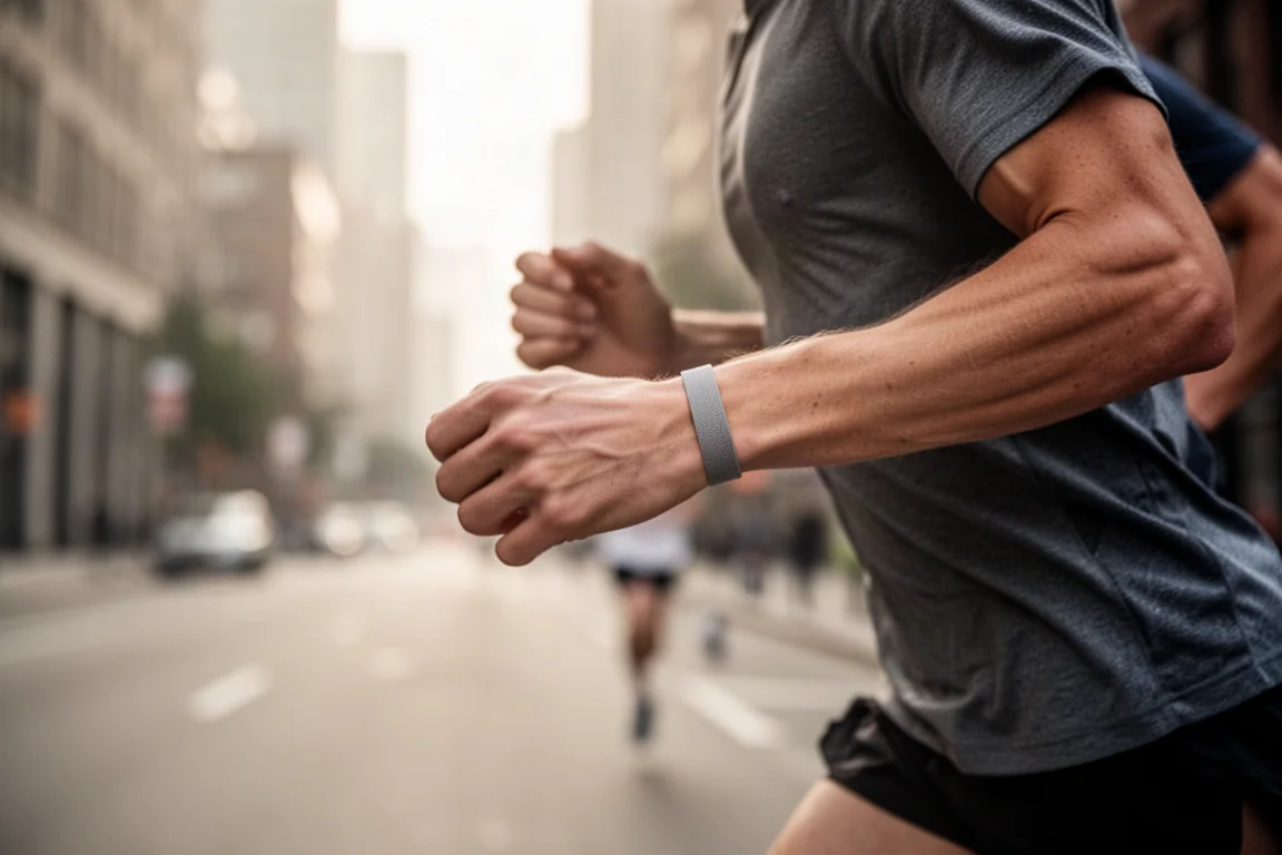 Runner tying shoe laces on a quiet urban street in soft morning light