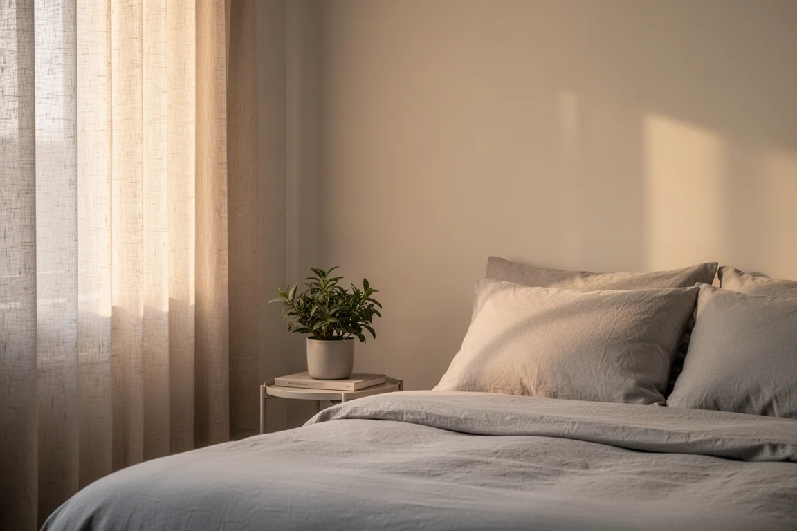 Bedside table at dawn with soft light and a sleep tracker lifestyle scene
