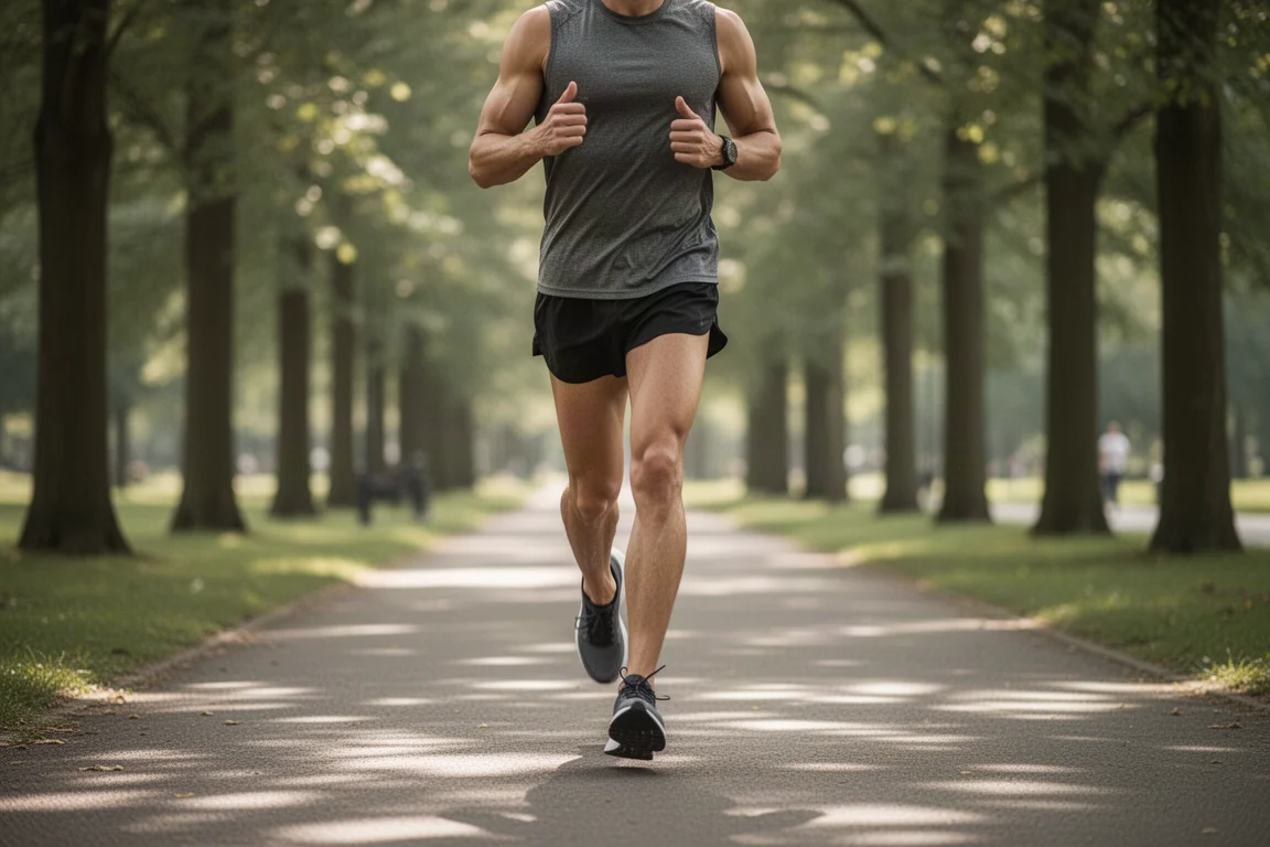 Orologio GPS su un cavo di ricarica accanto ad attrezzatura da allenamento su una scrivania in legno