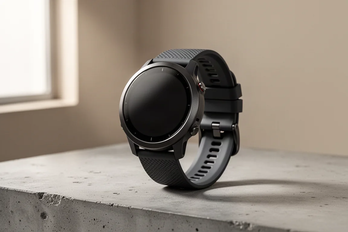 Premium-Multisport-GPS-Uhr mit rundem AMOLED-Display auf einer Betonfläche