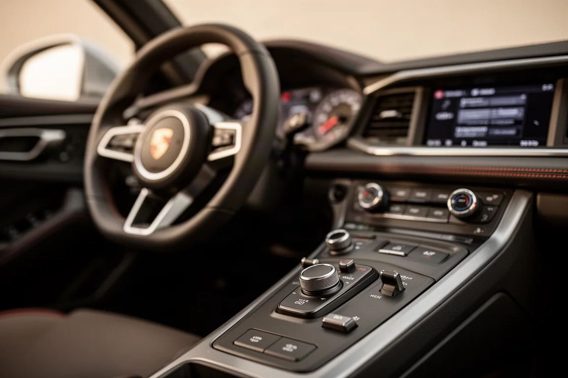 SUV interior with sport mode controls and driver-focused cockpit detail