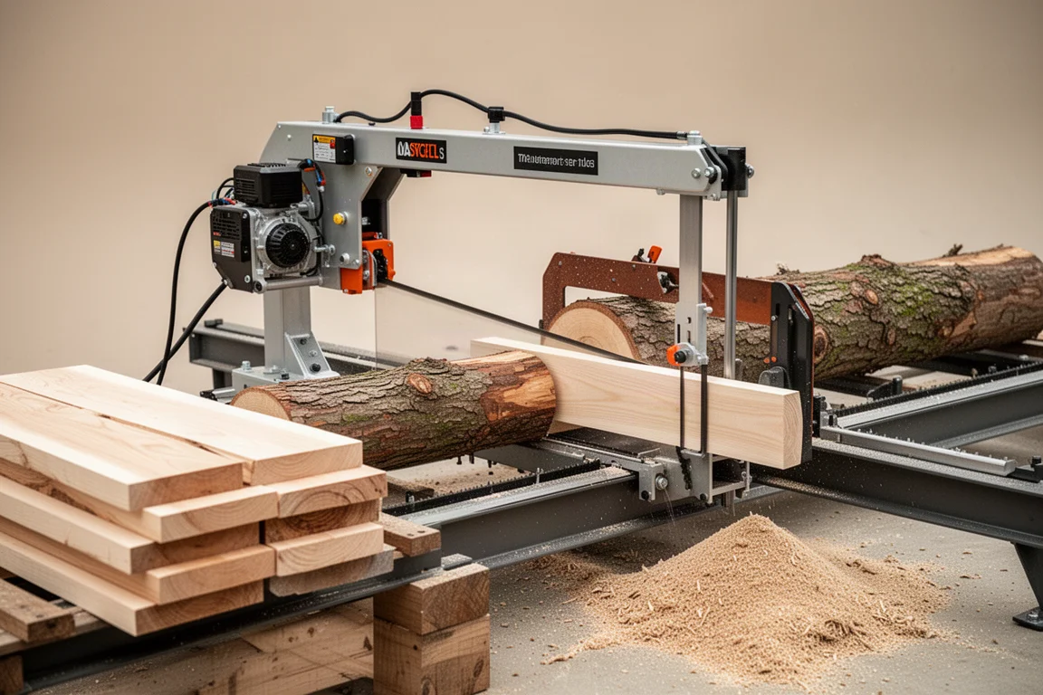 Wood-Mizer band sawmill producing accurate boards from a log