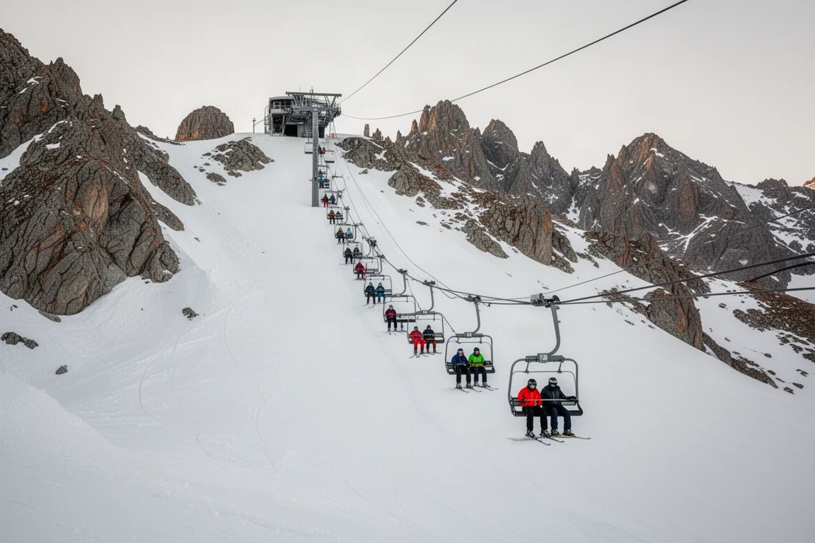 Slingshot surface lift pulling riders up a steep alpine slope