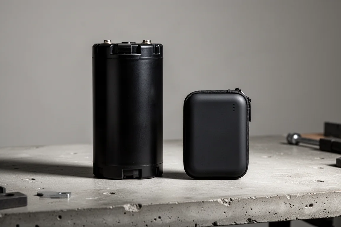 Wydajny cylindryczny akumulator obok kompaktowego ogniwa pouch na warsztacie