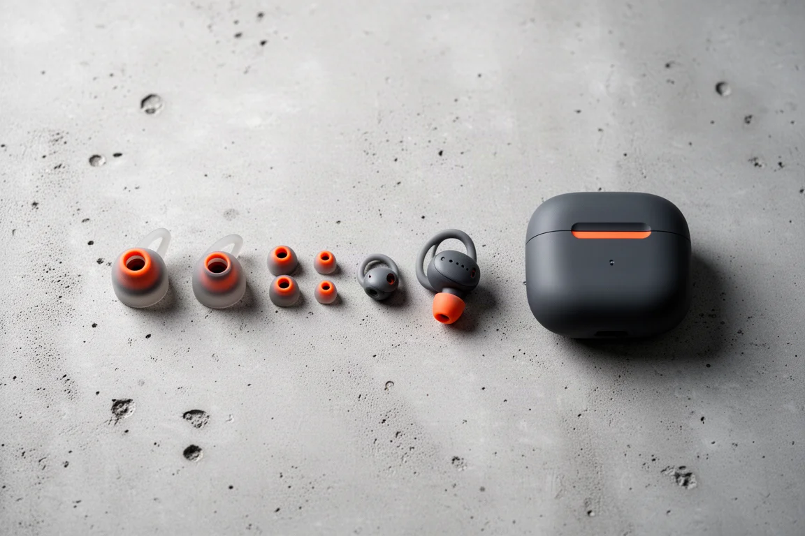Punte auricolari in silicone di diverse dimensioni disposte in fila
