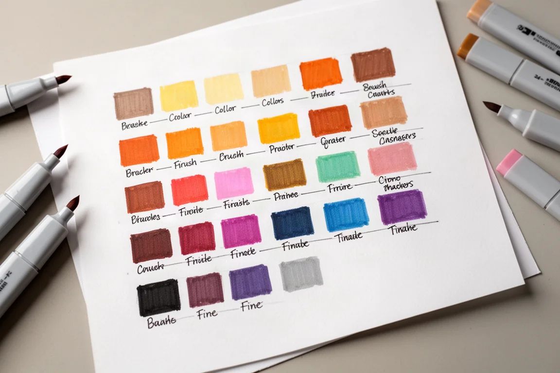Alcohol marker color swatches laid down on smooth bristol paper
