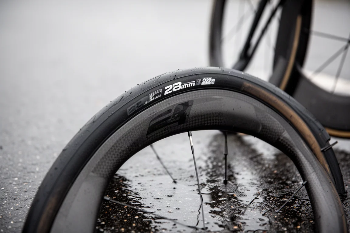 Triathlète sur un vélo de contre-la-montre sur une route côtière déserte à l'heure dorée