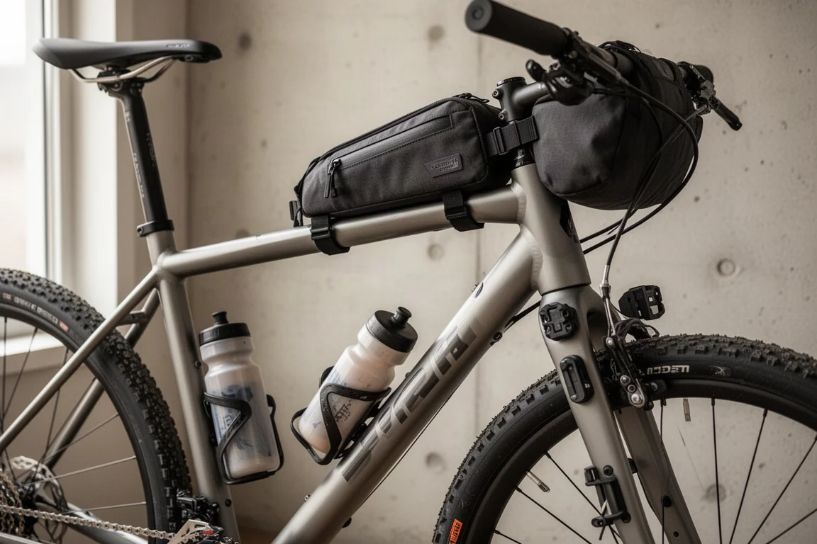 Roue arrière et transmission d'un vélo gravel sur gravier mouillé, avec dégagement de boue