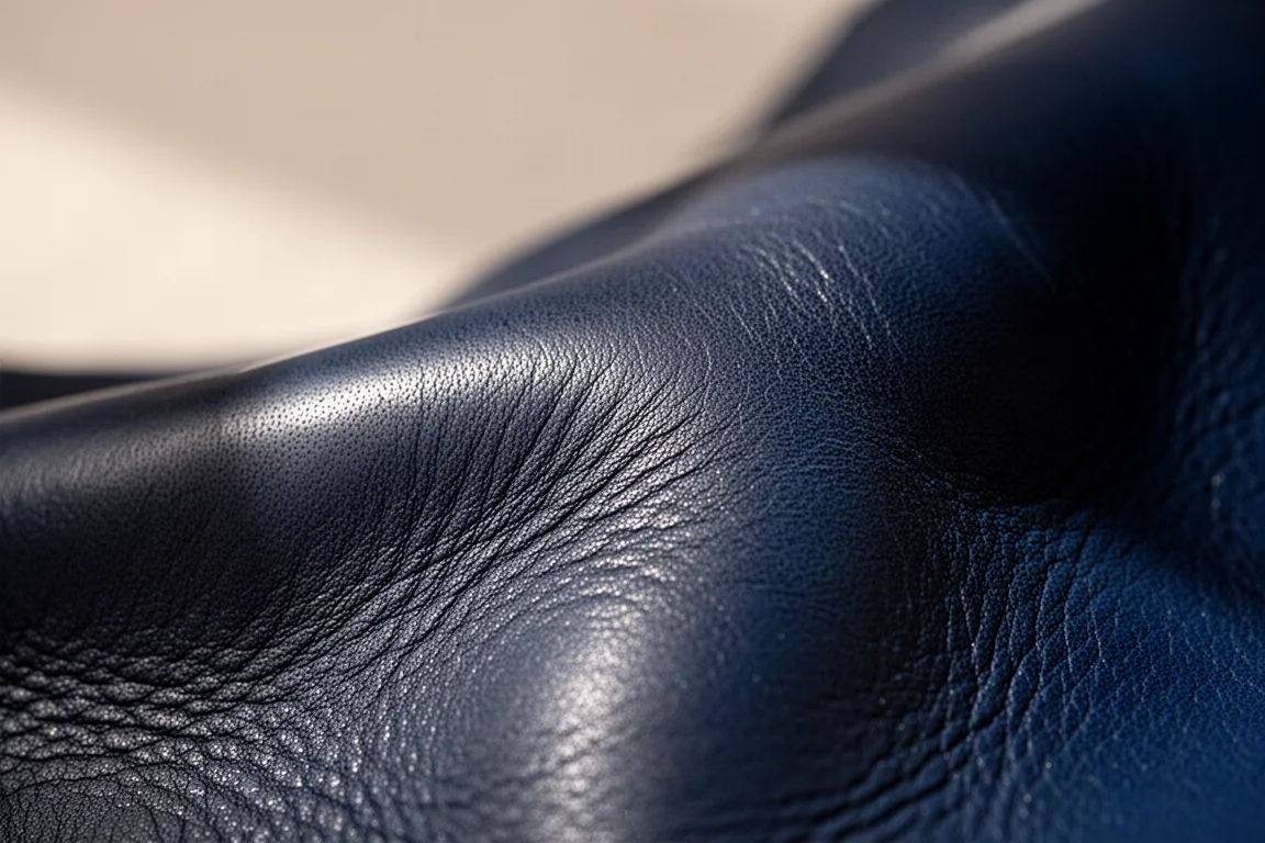 Close-up of oiled Minerva Box leather grain texture