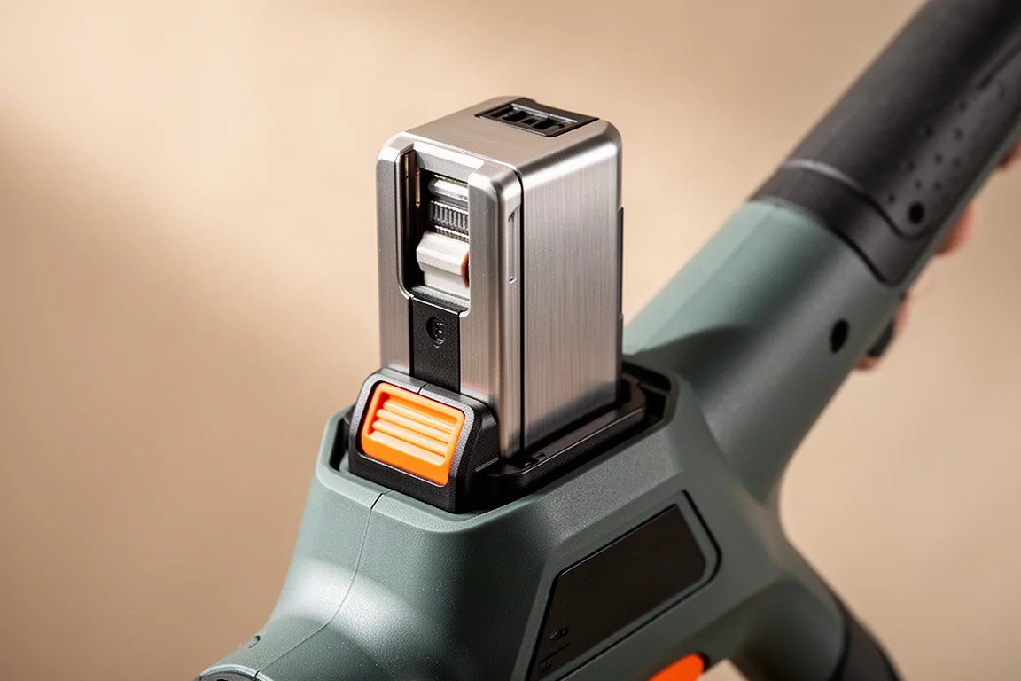 Battery pack being attached to a cordless garden tool