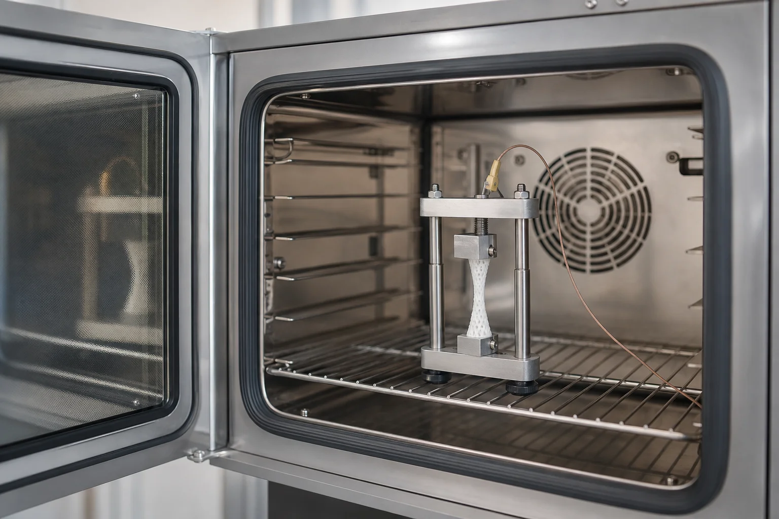 Convection oven with thermal test jig and temperature measurement setup