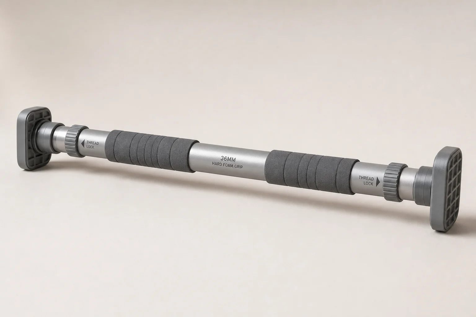 Ten doorway pull-up bars arranged in three categories on a grey surface