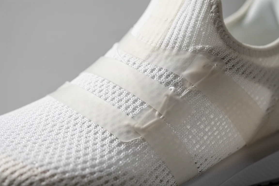 Close-up of a lightweight mesh running shoe upper