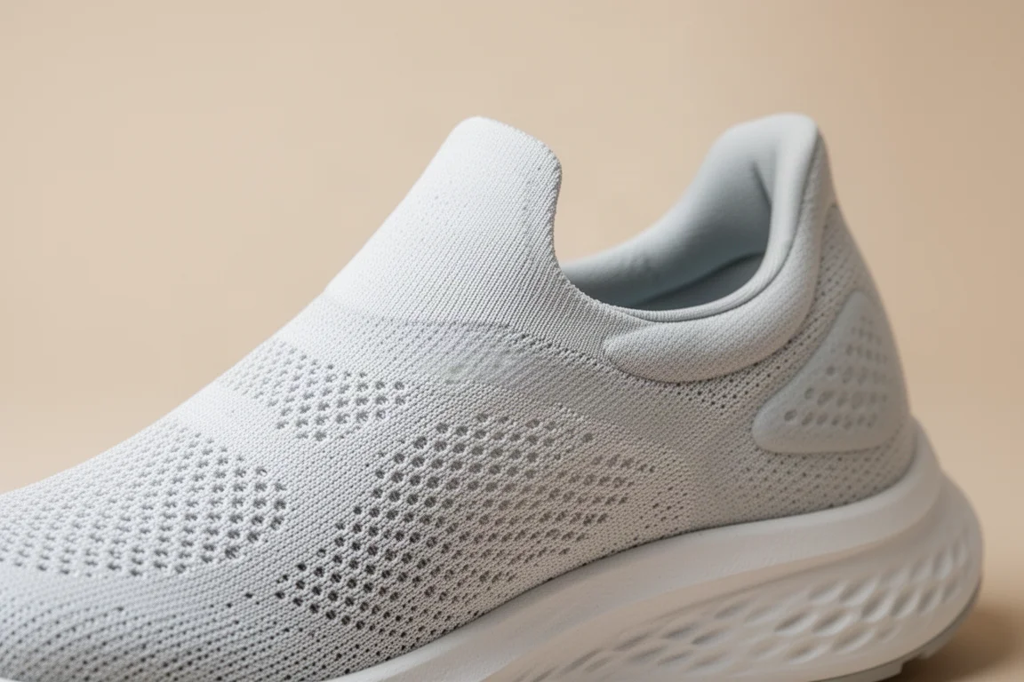 Close-up of a lightweight mesh running shoe upper with seamless construction