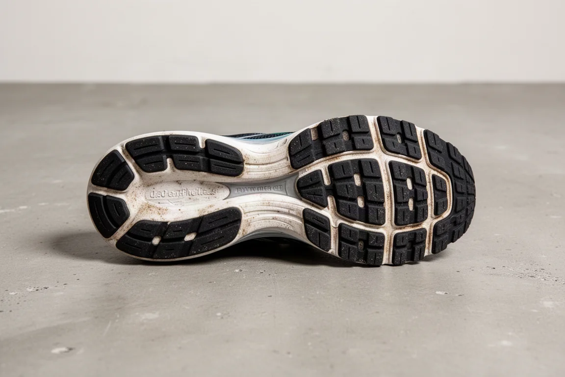 Running shoe outsole rubber showing minimal wear after extended use