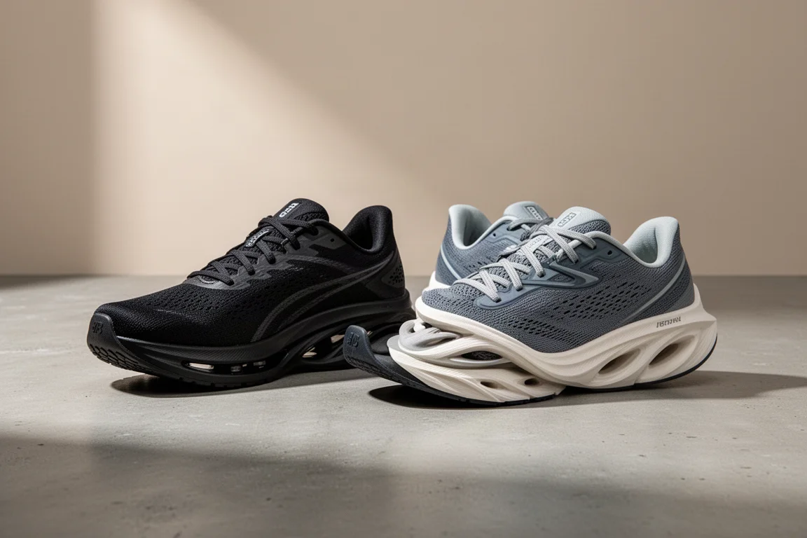Puma Deviate Nitro 2 and Saucony Endorphin Speed 3 running shoes side by side on concrete