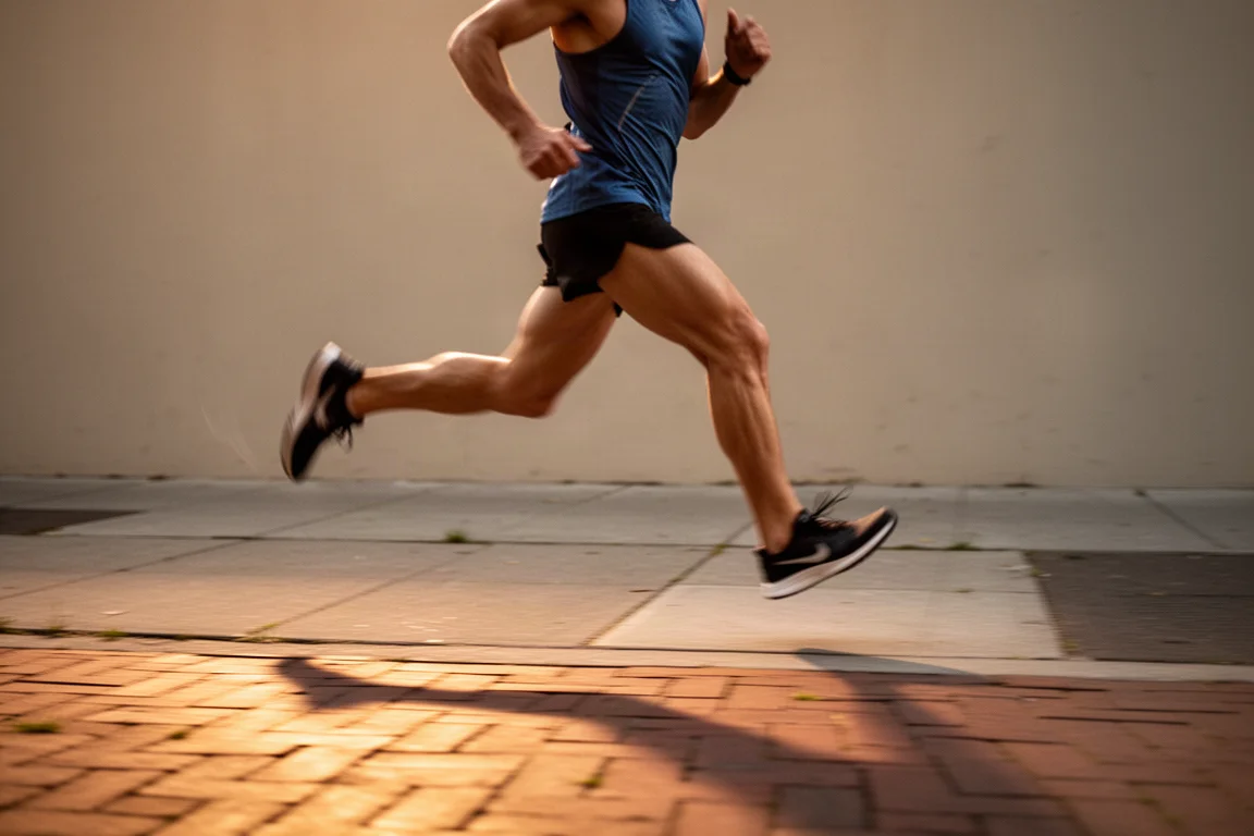Runner training on wet winter forest trails with good footing
