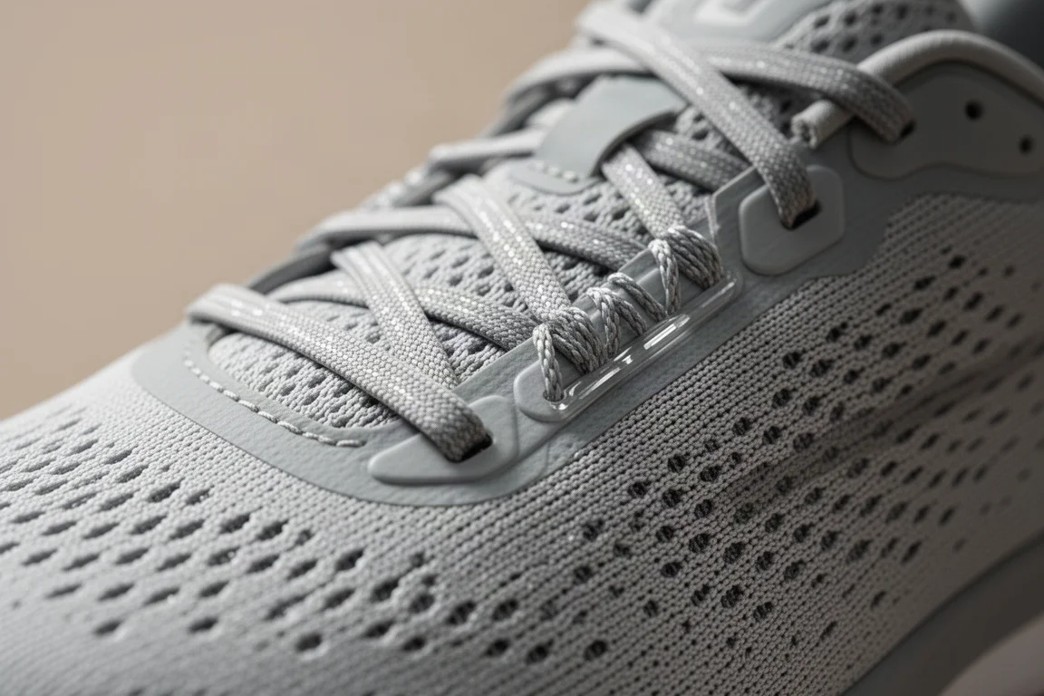 Close-up of a carbon plate racing shoe midsole showing its rockered shape