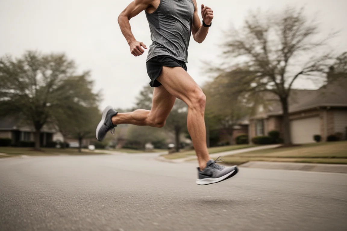 Marathon runner holding steady pace on an open road in maintenance training