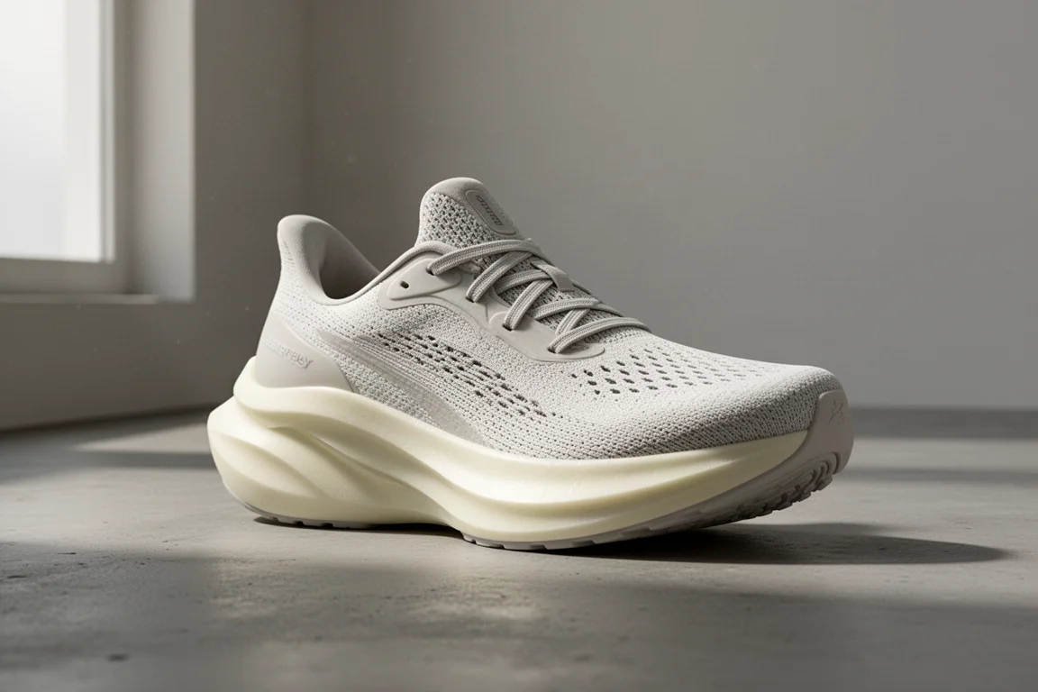 Scarpa da running Puma Deviate Pure Nitro su una superficie di cemento opaco