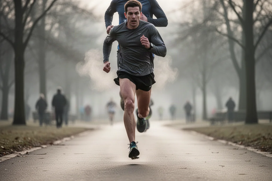 Podista che sprinta nell'ultima frazione di una gara sui 5K