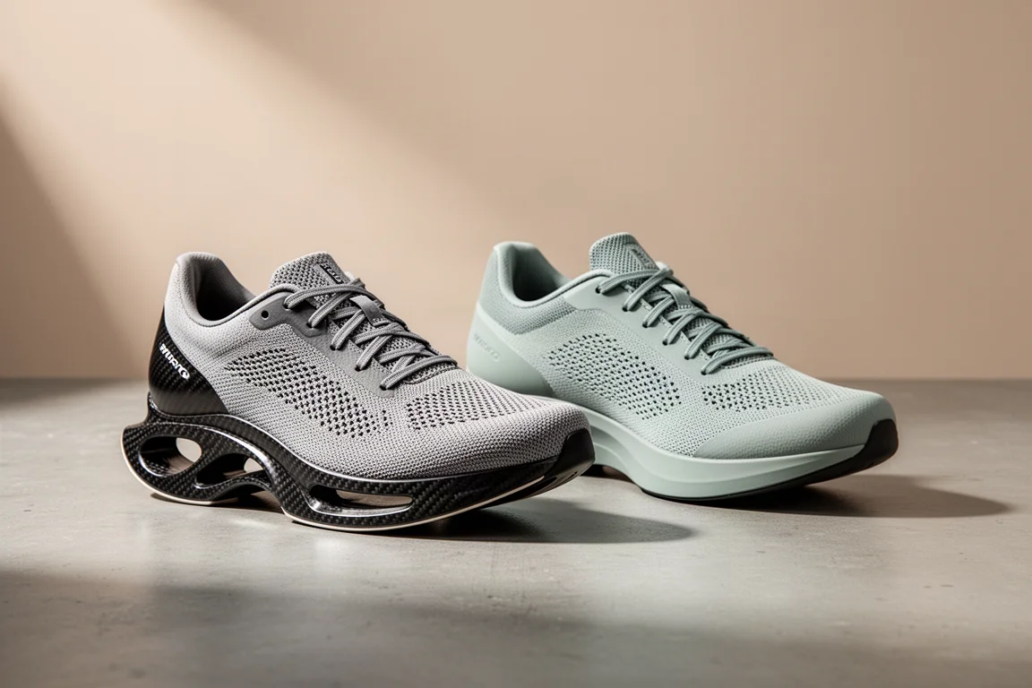 Tênis de corrida Puma Fast-R Nitro Elite 3 e Deviate Nitro Elite 4 lado a lado sobre concreto
