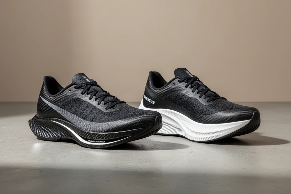 Tênis de corrida Puma Fast-R Nitro Elite 3 e Hoka Cielo X1 3.0 lado a lado sobre concreto