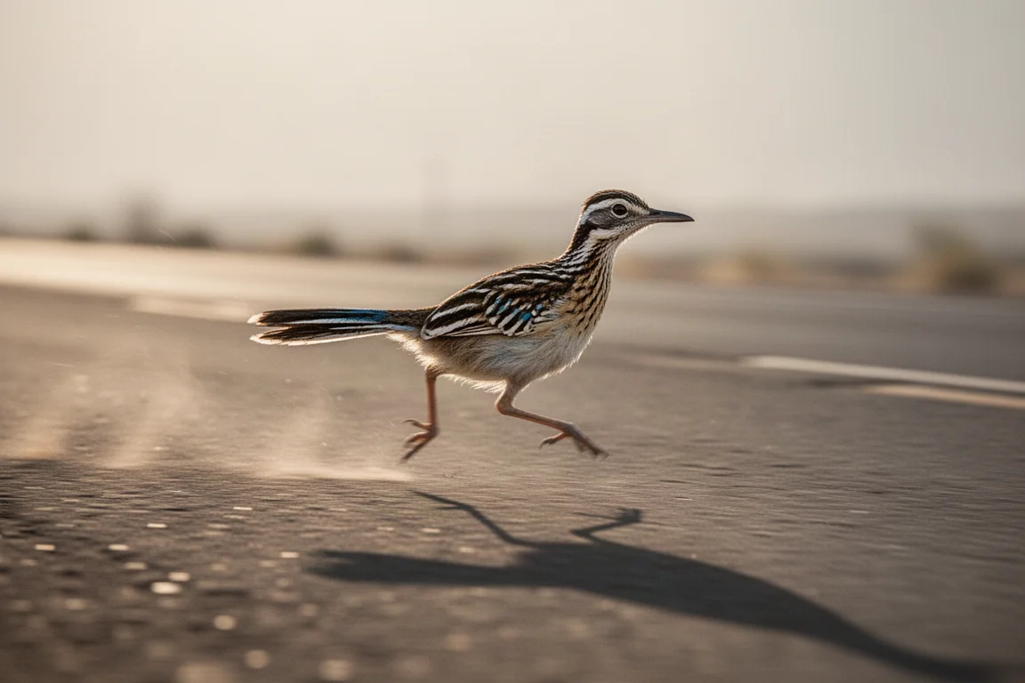 Coureur qui accélère sur une route ouverte au coucher du soleil