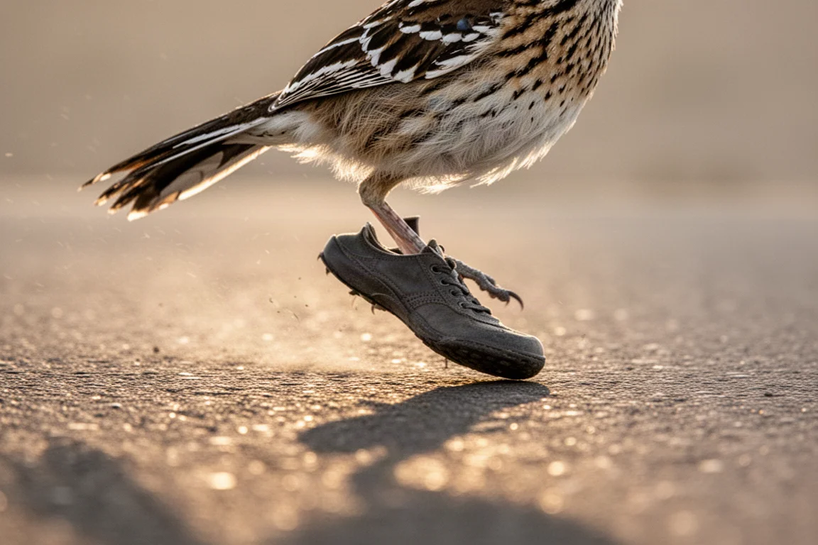 Low angle view of a runner's forefoot toe-off on road at golden hour