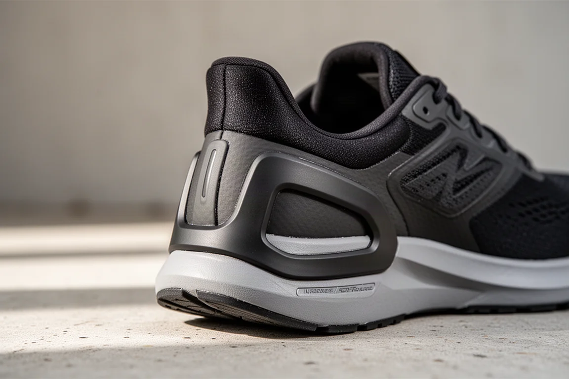Semelle extérieure d'une chaussure de running avec une épaisse gomme antidérapante couvrant le talon et l'avant-pied