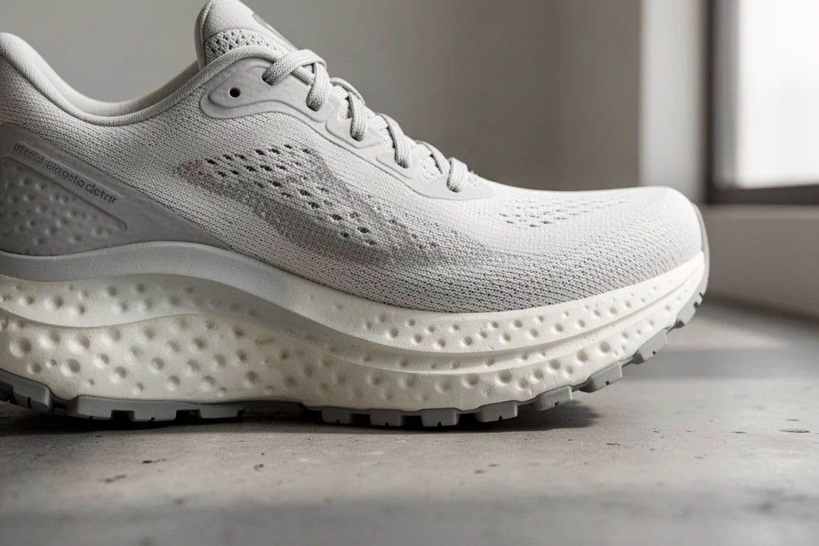 Close-up of nitrogen-injected foam midsole and rubber outsole detail