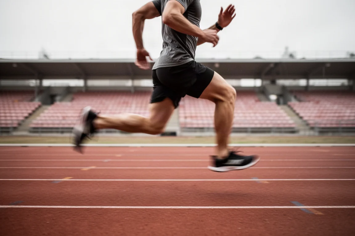 Athlete running interval repeats on an empty running track