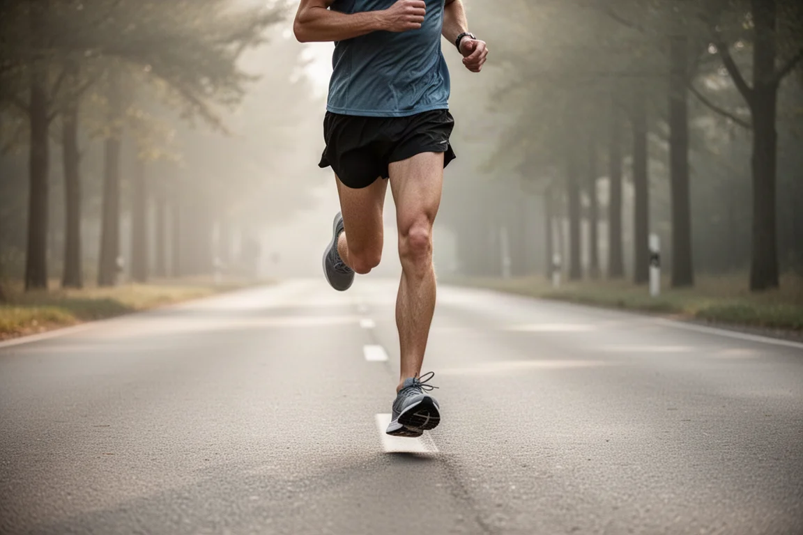 Hardloper die over een rustige weg glijdt tijdens een lange, rustige training
