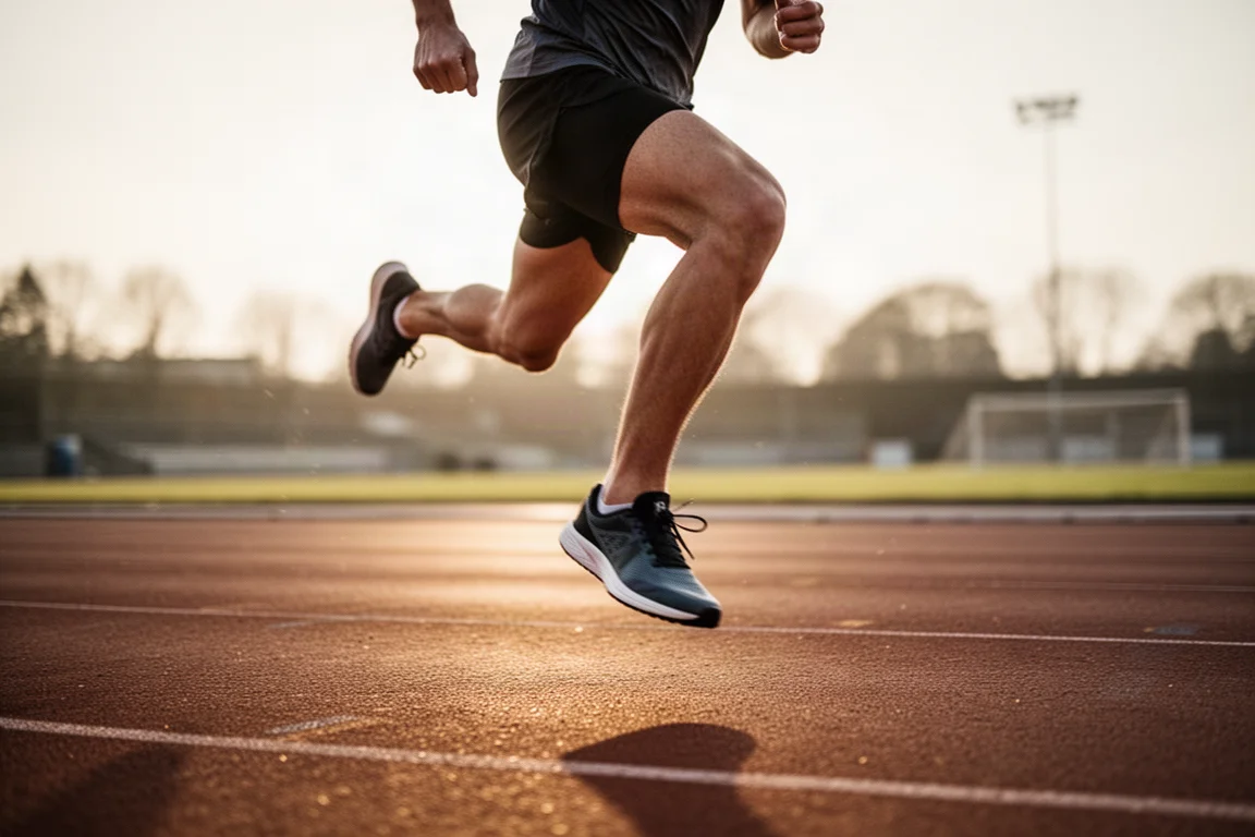 Runner landing on forefoot during fast interval session on track