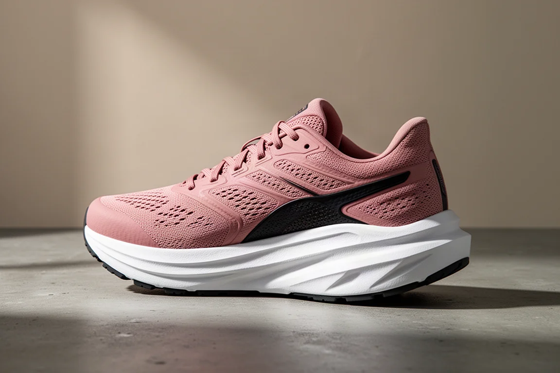 Scarpa da running su strada Puma Sky DV8 Nitro 3 rosa polvere su una superficie in cemento