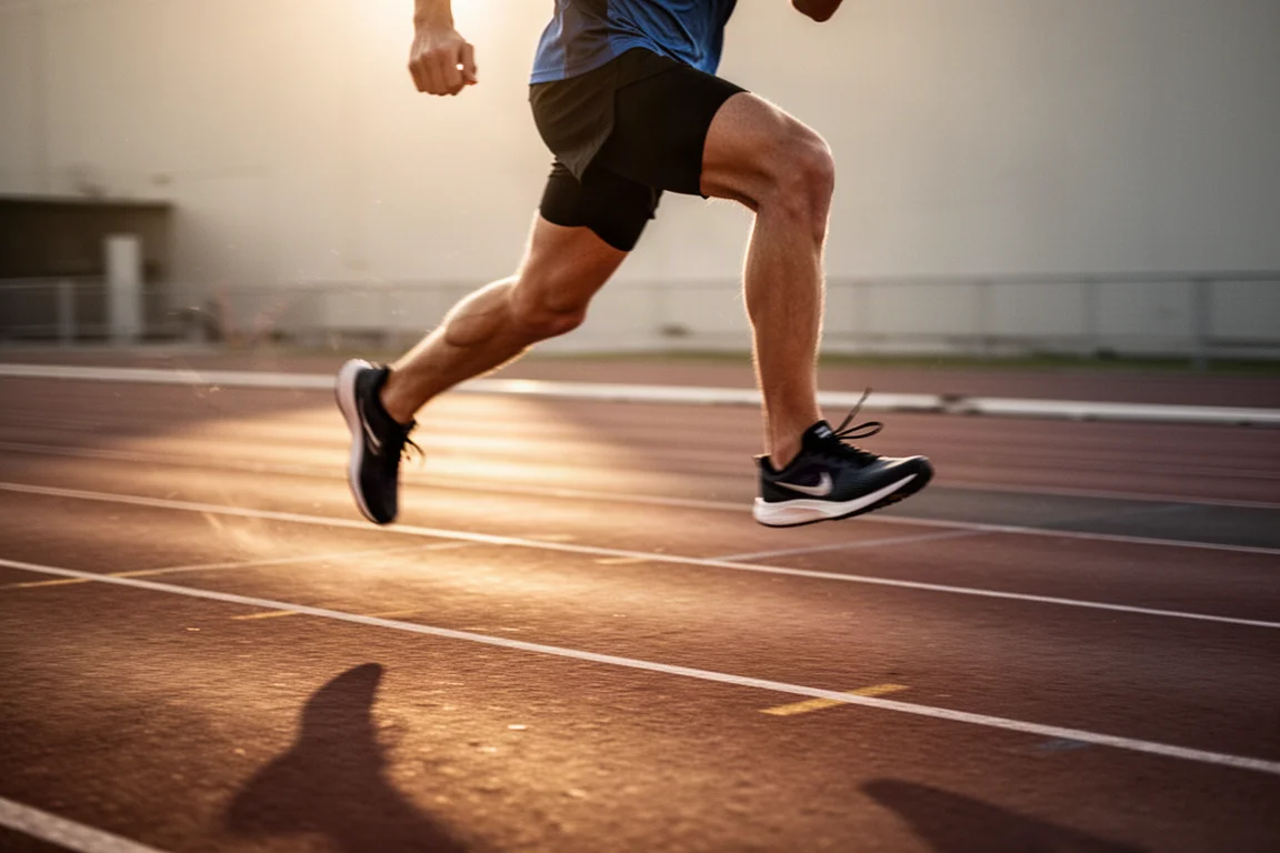 Un coureur effectuant des intervalles rapides sur une piste d'athlétisme