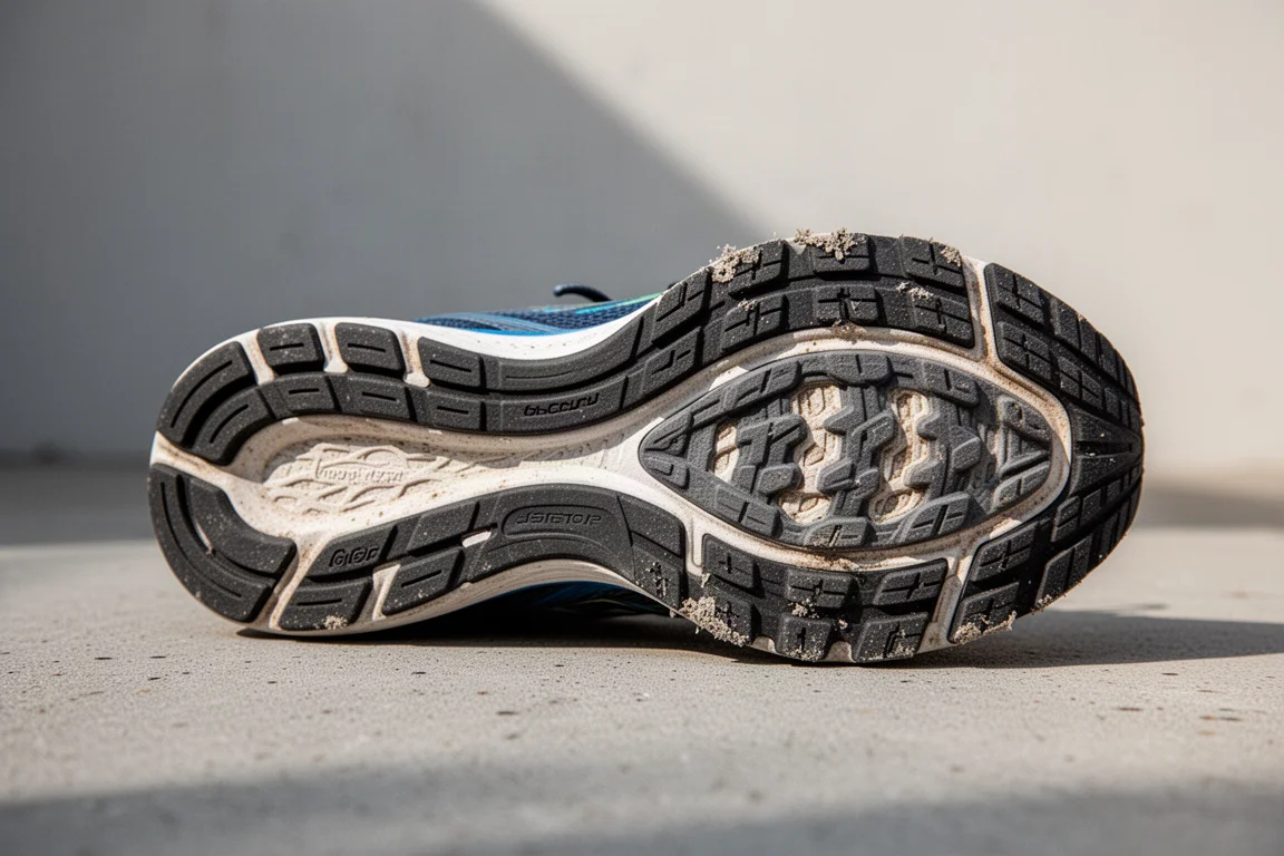 Semelle extérieure usée d'une chaussure de running après de nombreux kilomètres d'entraînement