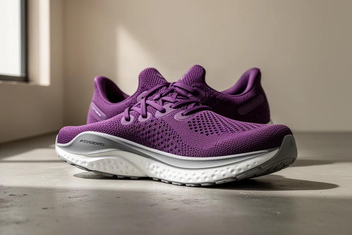 Puma Velocity Nitro 3 running shoe in purple with white foam midsole on concrete