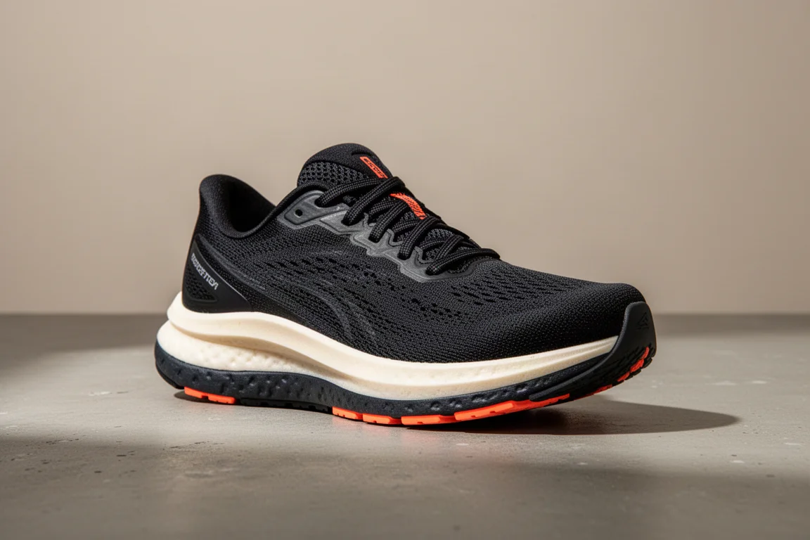 Puma Velocity Nitro 3 running shoe in black with dual foam midsole on concrete