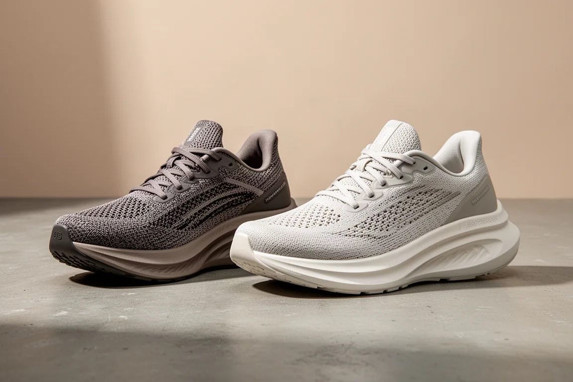 Puma Velocity Nitro 4 and Hoka Clifton 10 running shoes side by side on concrete