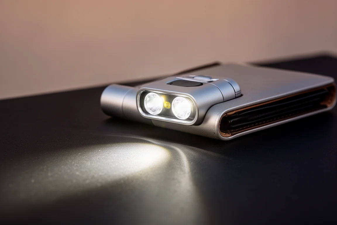 Gros plan sur le faisceau d'une lampe à double LED projetant une large lumière diffuse
