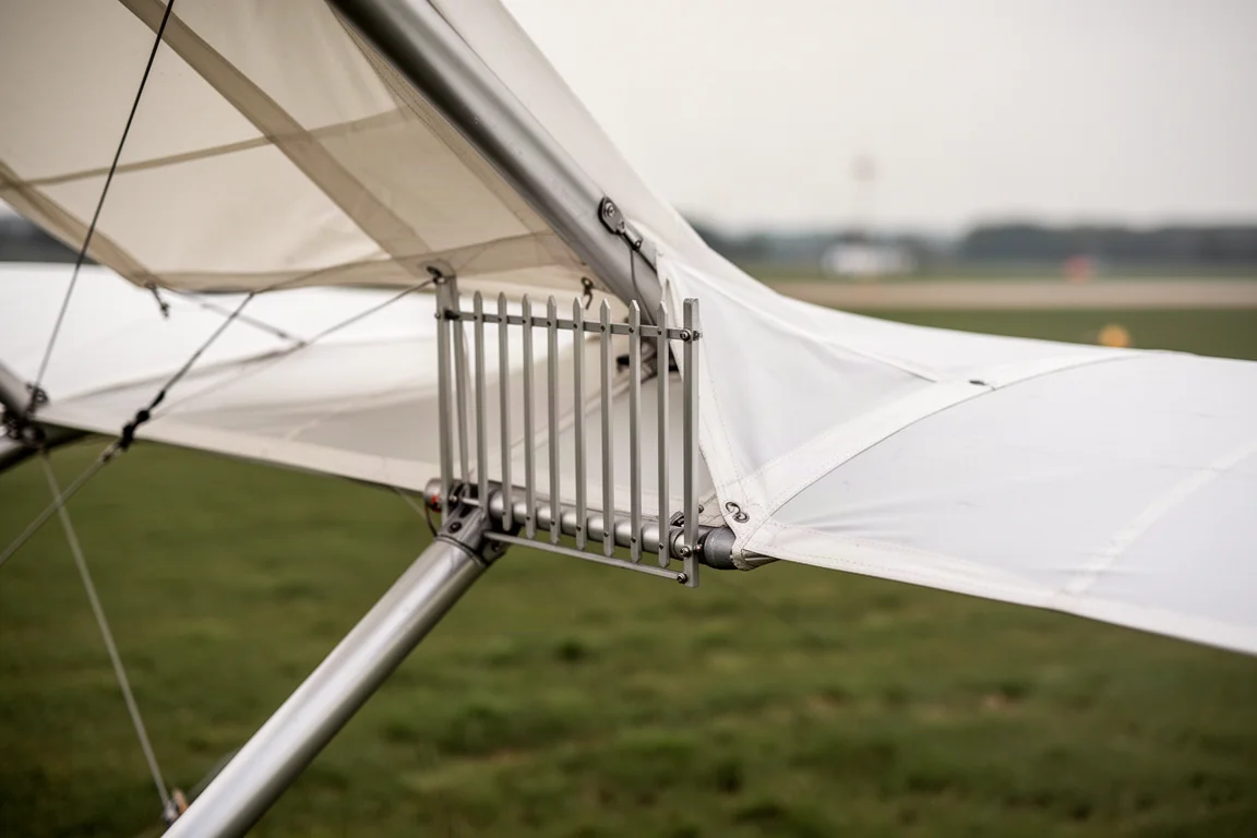 Ultralight aircraft wing tip fence detail on a fabric-covered wing