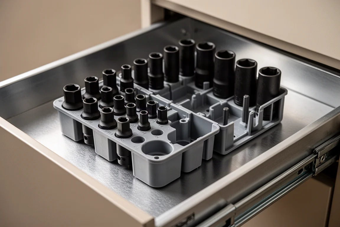 Reversible tray posts allowing deep sockets to fit on either side