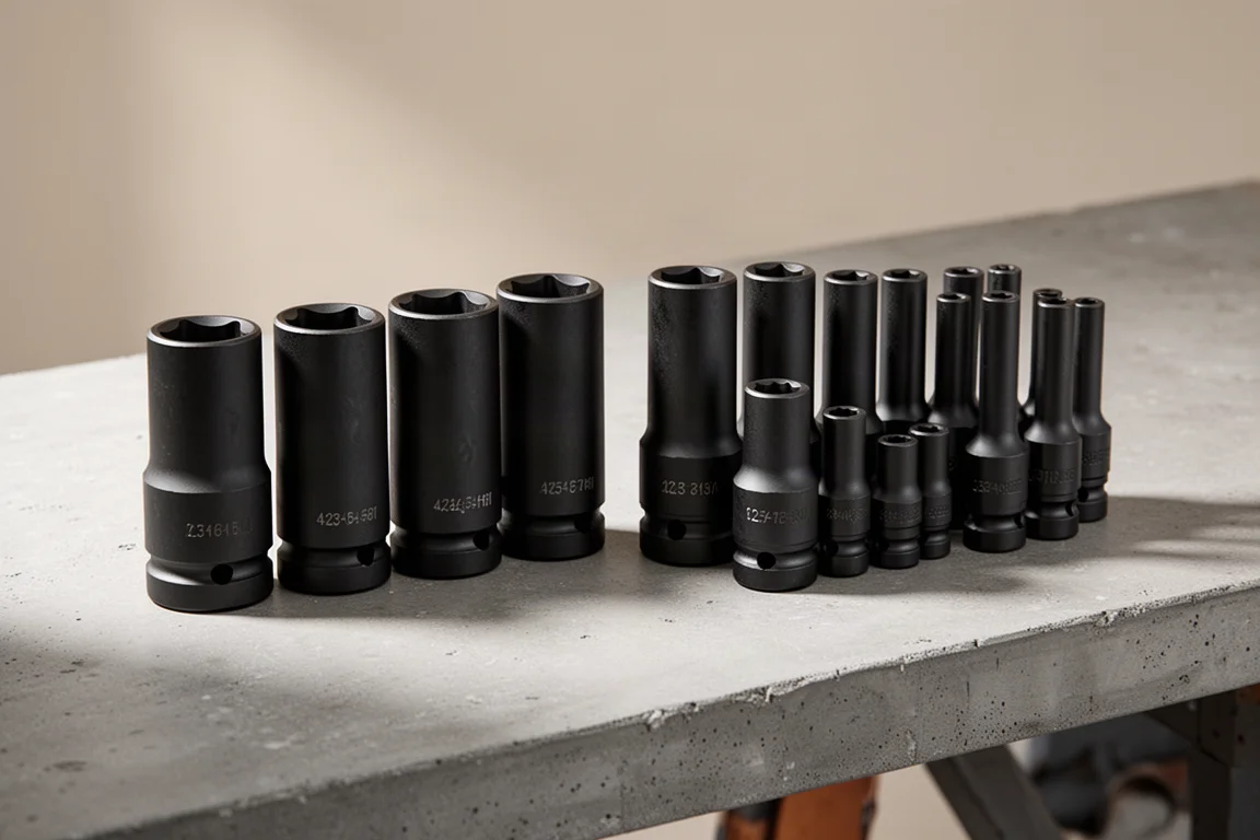 Quinn and Icon impact socket sets arranged side by side on a concrete surface