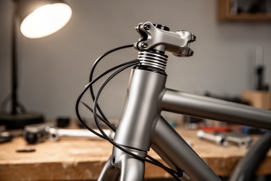 Macro view of a stainless steel 3D printed bicycle component with fine layered texture