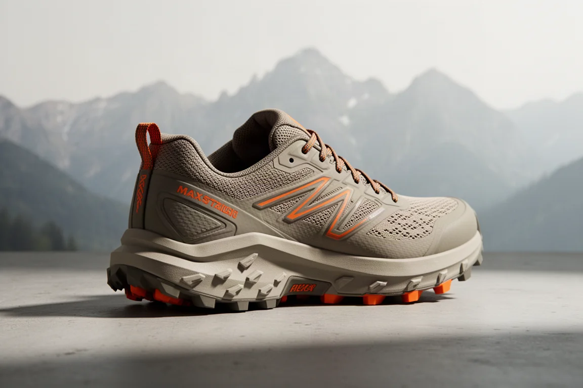 Scarpa da trail running Rabbit High Country max-stack su una superficie in cemento